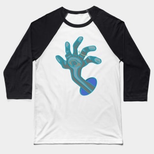 Weird abstract hand drawing coming out of a blue hole in light blue and brown colors Baseball T-Shirt